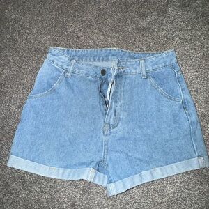 SHEIN Blue Jean Shorts High-Waisted Cuffed
